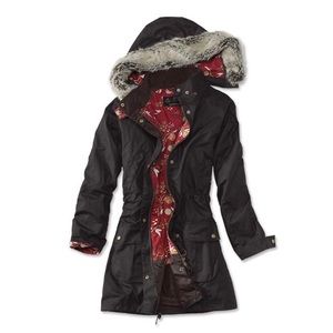 Barbour Waxed Parka with Detachable Faux Fur Hood